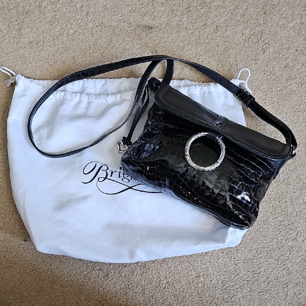 Brighton Black Croc-Embossed Shoulder Bag